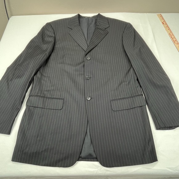 Pal Zileri Loro Piana Super 150s‎ 56L Blazer Jacket Wool Black W/Brown Pinstripe - Picture 1 of 14